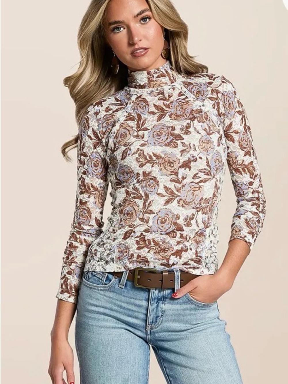 FREE PEOPLE Lyric Sheer Lace Long Sleeve Turtleneck Top size small